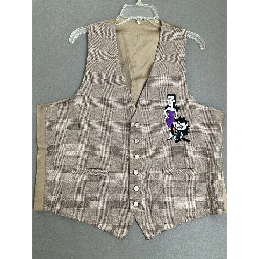 Too Cute Rocky Bullwinkle Vest‎ Men's L Brown 1992 Hanna Barbara Boris Cartoon